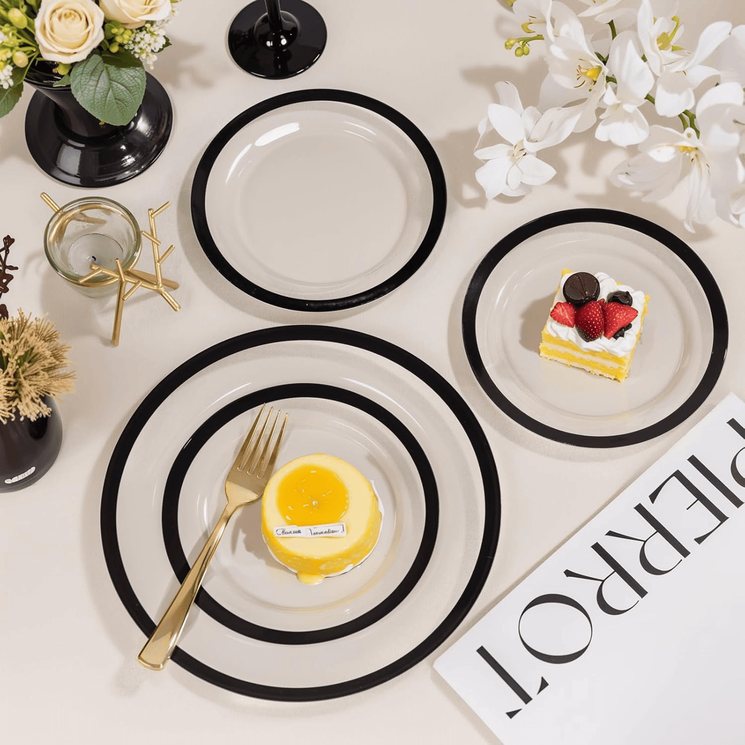Clear And Black Fancy Plastic Plates (120 Pieces) — view 5
