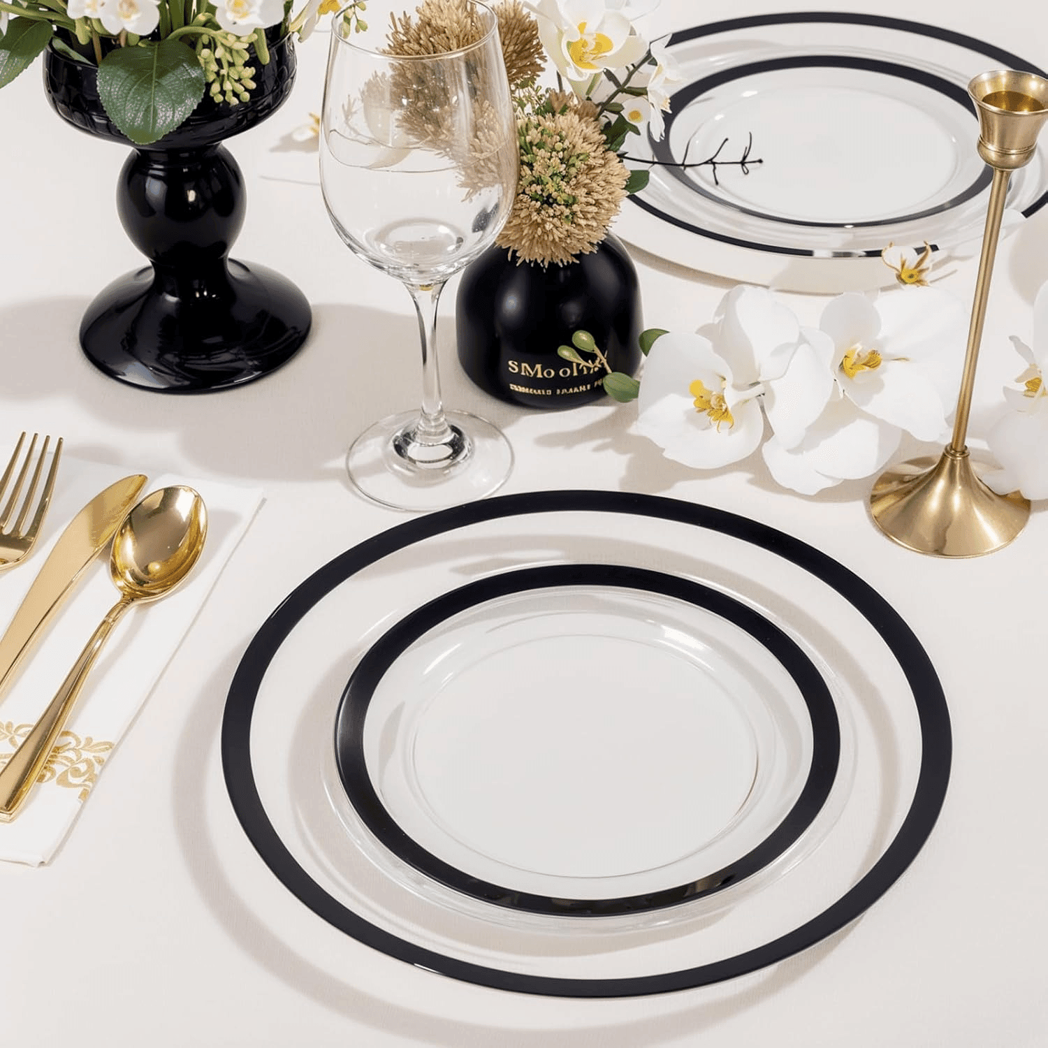 Clear And Black Fancy Plastic Plates (120 Pieces) — view 6