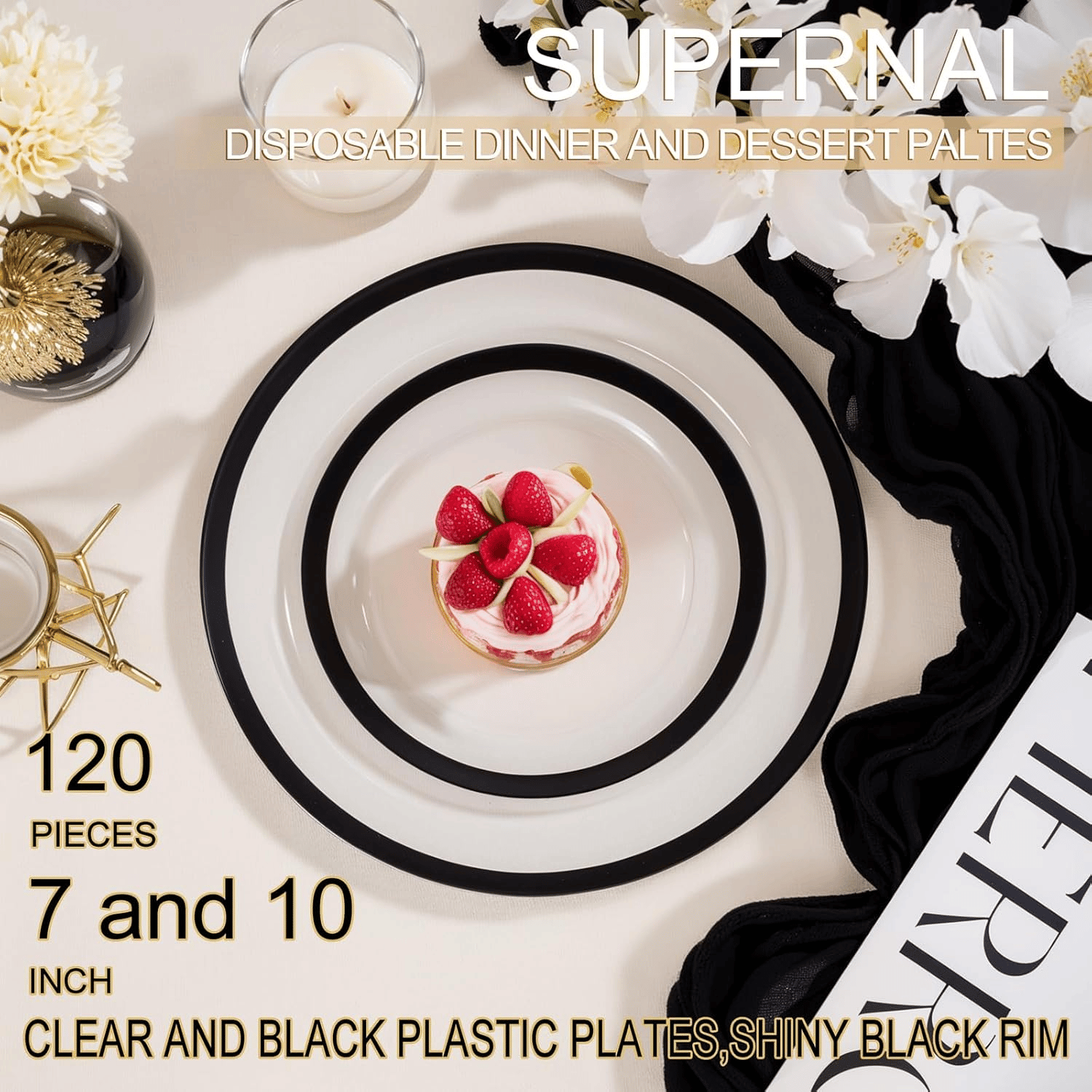 Clear And Black Fancy Plastic Plates (120 Pieces) — view 7