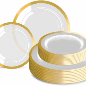 Classic Gold Rim Fancy Plastic Plates (120 Pieces) — view 1