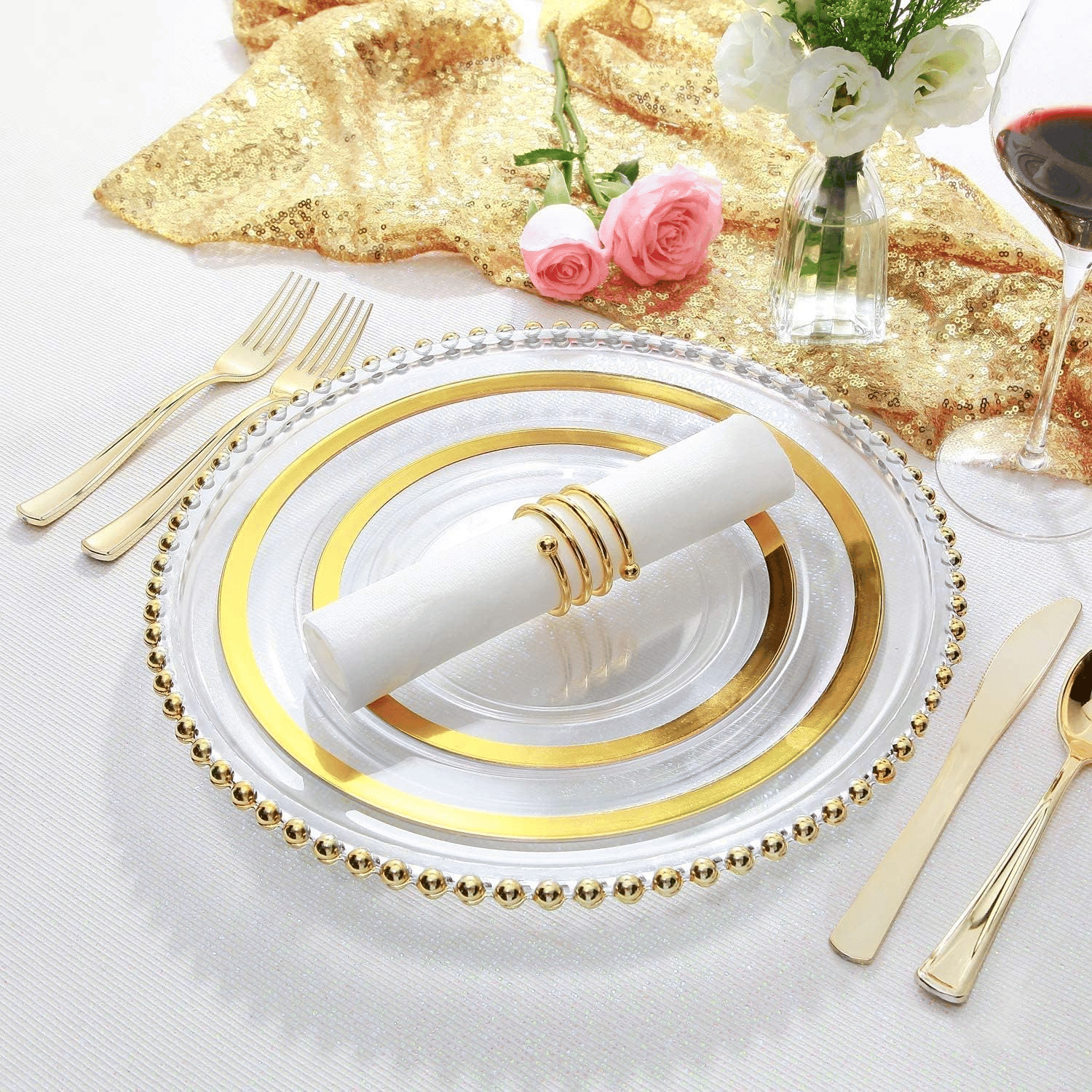 Classic Gold Rim Fancy Plastic Plates (120 Pieces) — view 6