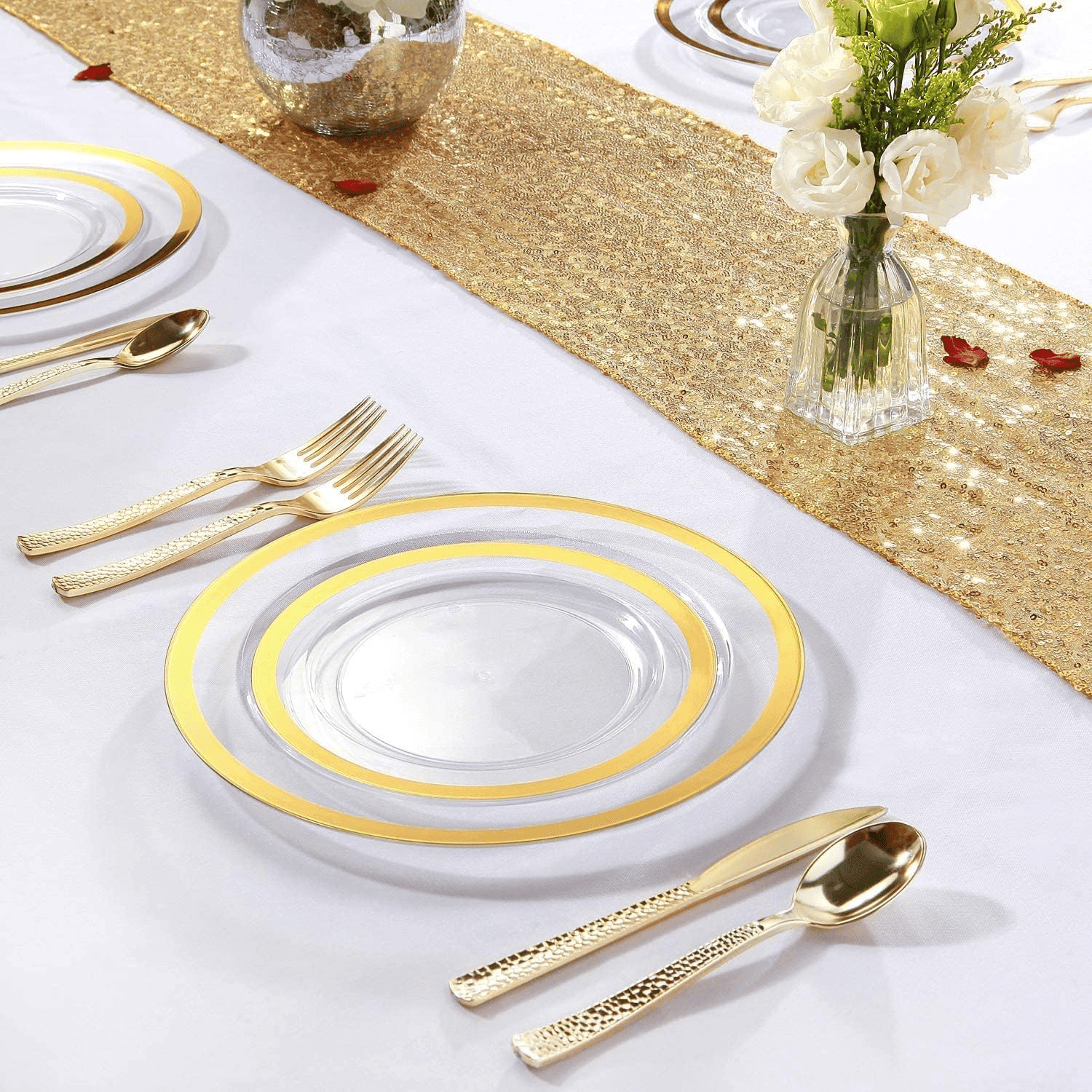 Classic Gold Rim Fancy Plastic Plates (120 Pieces) — view 7