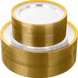 Baroque Gold Rim Fancy Plastic Plates (120 Pieces) — view 1