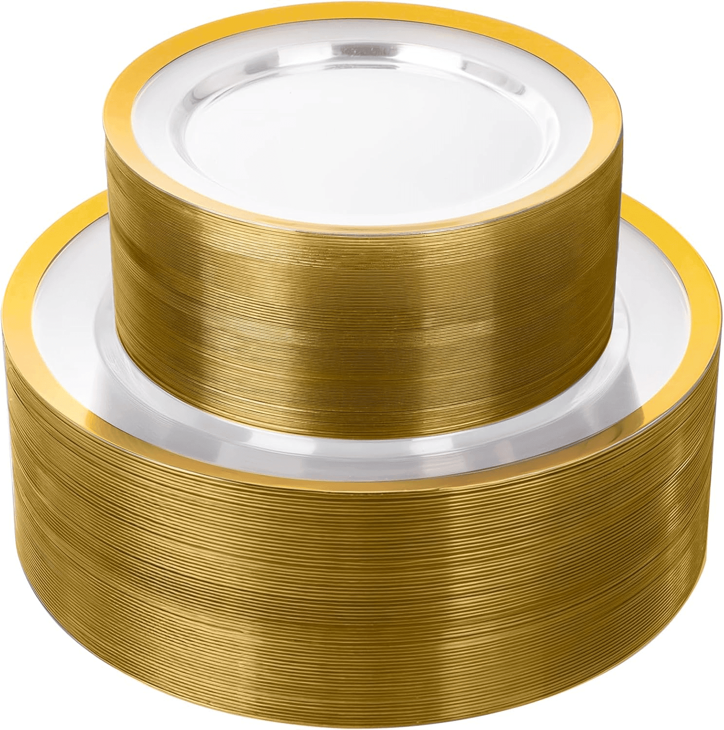 Baroque Gold Rim Fancy Plastic Plates (120 Pieces) — view 1