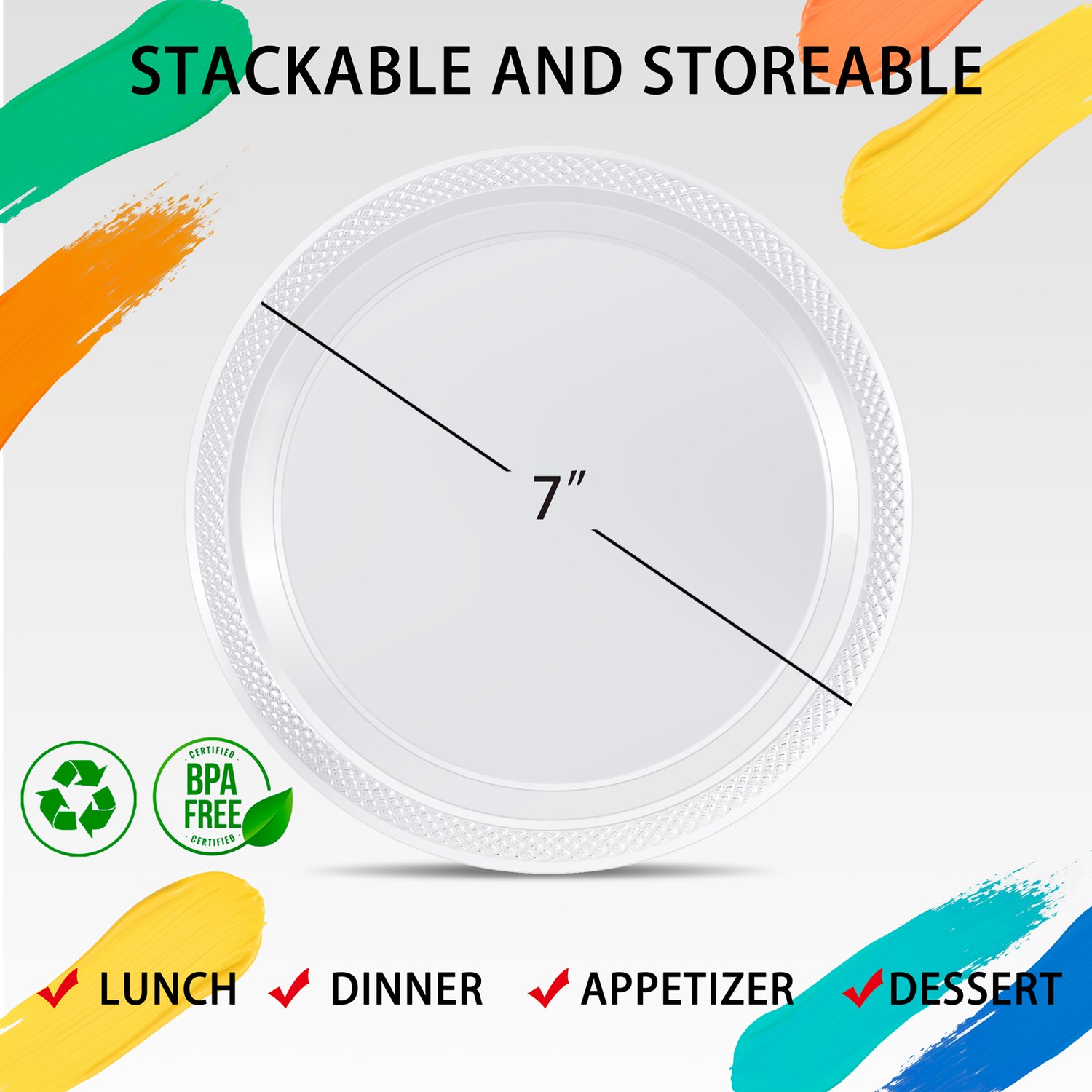 Clear 10inch Disposable Dinner Plates for Party (150 Pieces) — view 2