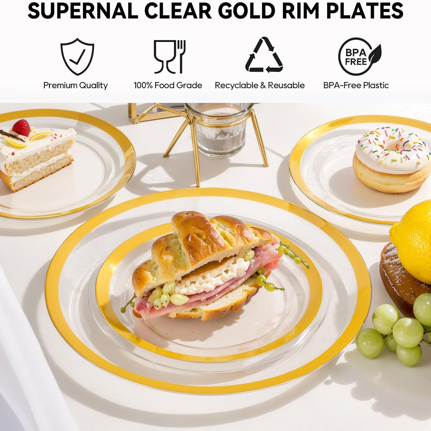 Baroque Gold Rim Fancy Plastic Plates (120 Pieces) — view 3