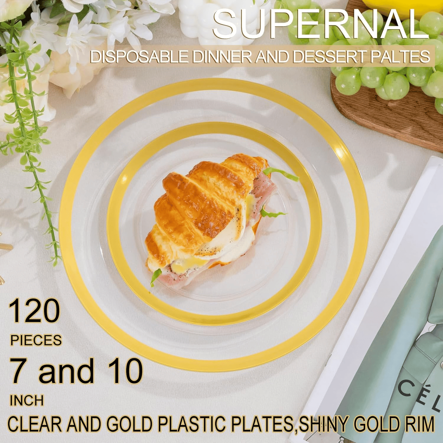 Baroque Gold Rim Fancy Plastic Plates (120 Pieces) — view 5