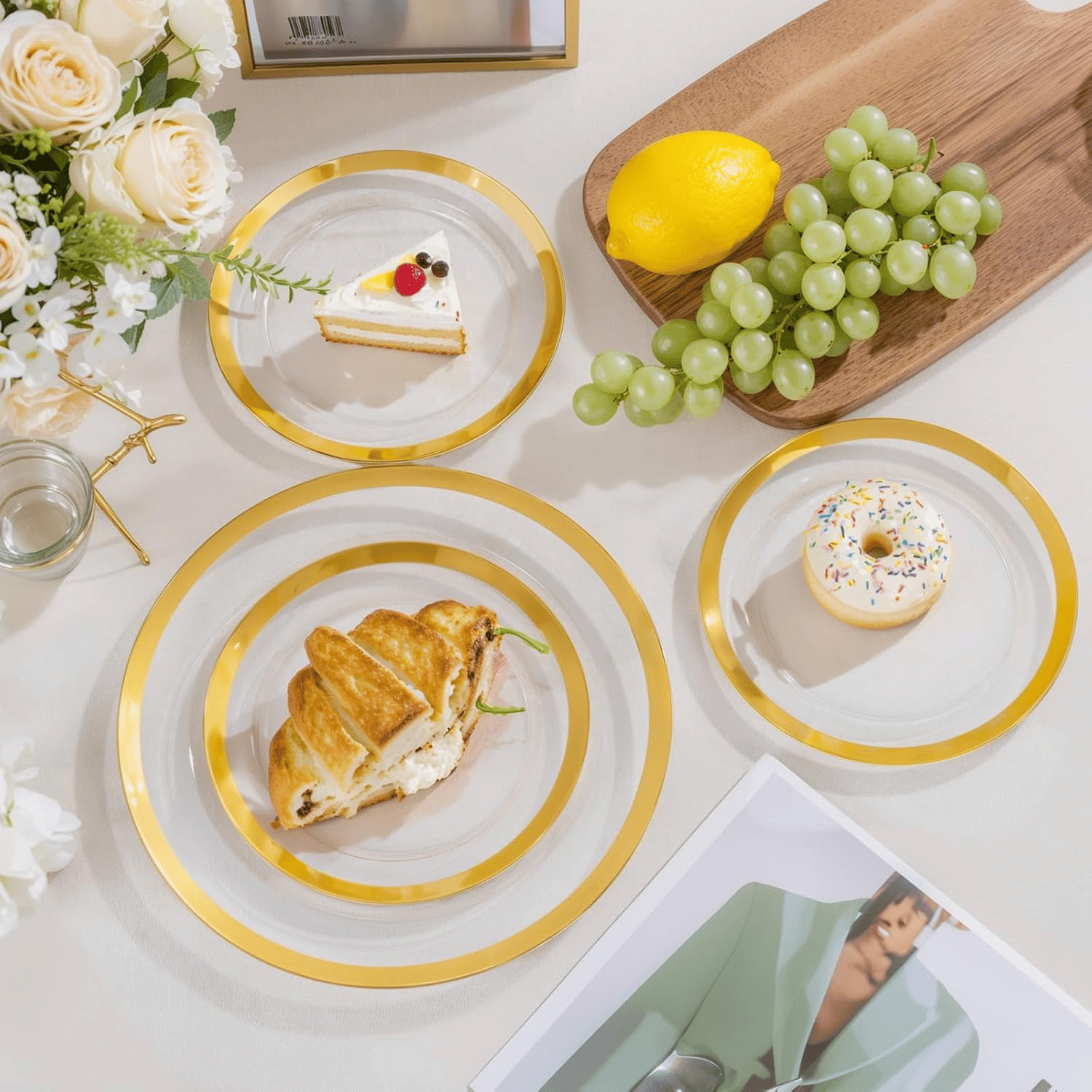 Baroque Gold Rim Fancy Plastic Plates (120 Pieces) — view 6