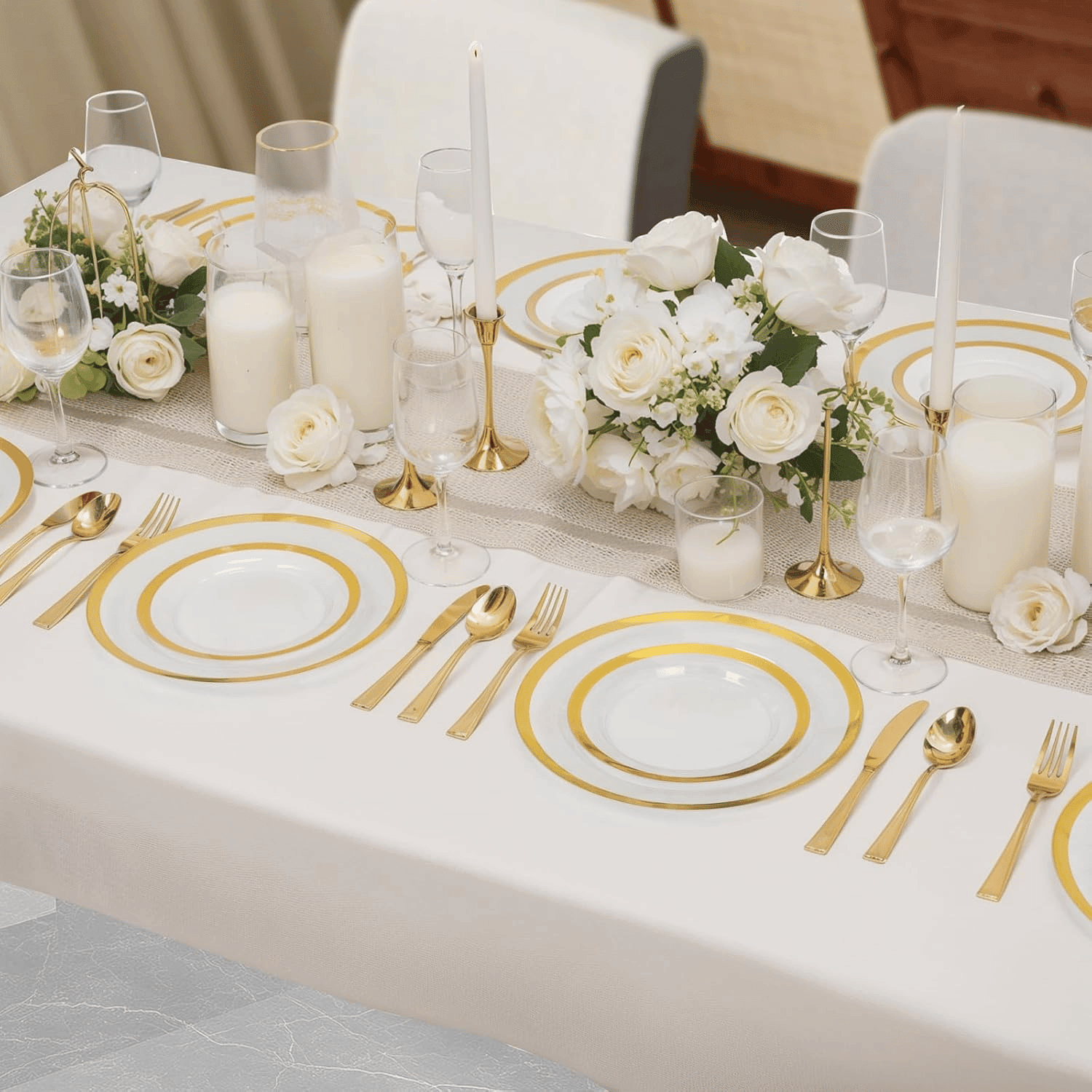 Baroque Gold Rim Fancy Plastic Plates (120 Pieces) — view 7