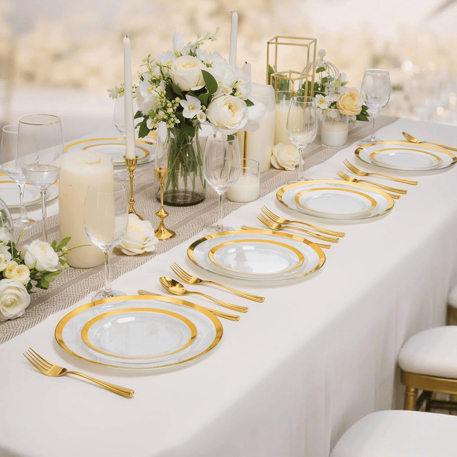 Baroque Gold Rim Fancy Plastic Plates (120 Pieces) — view 8