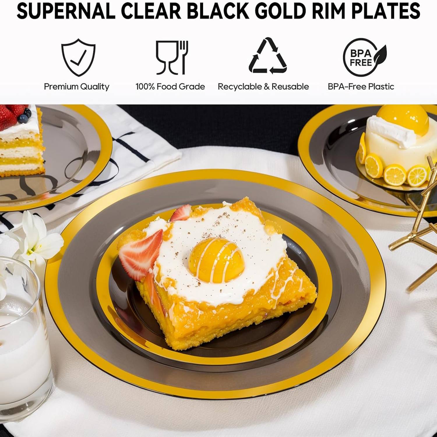 Clear Black Fancy Plastic Plates (120 Pieces) — view 3