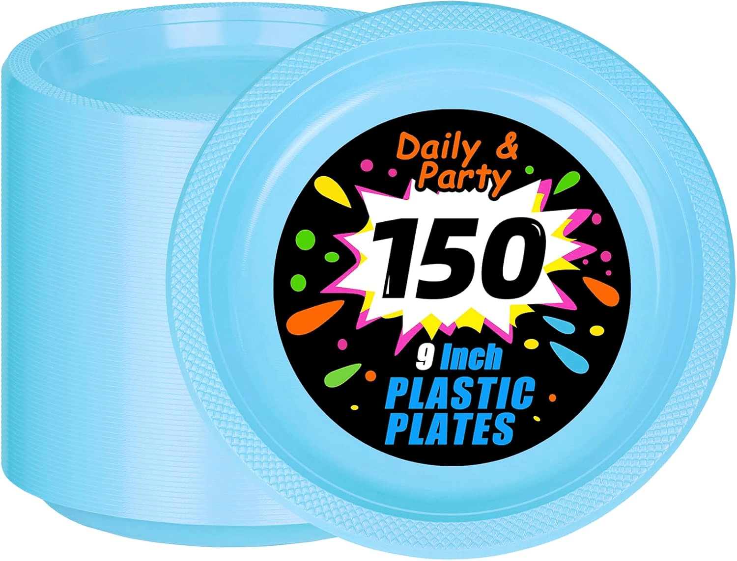Light Blue 9inch Disposable Dinner Plates for Party (150 Pieces) — view 1