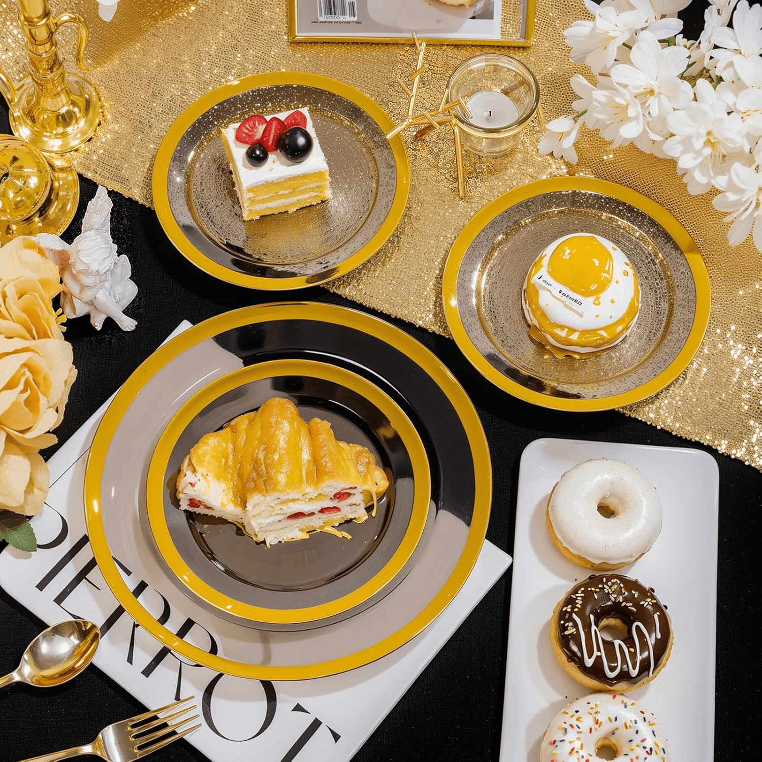 Clear Black Fancy Plastic Plates (120 Pieces) — view 8