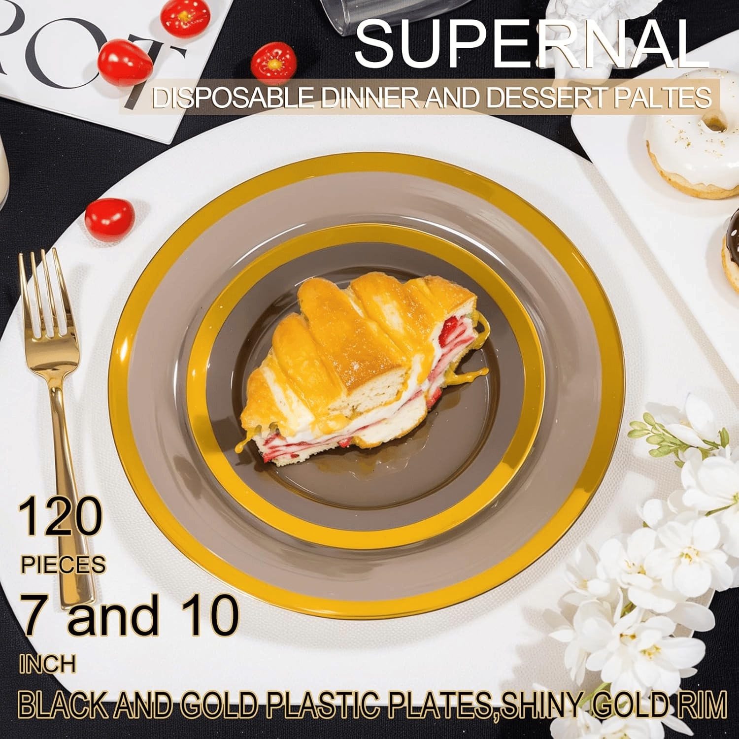 Clear Black Fancy Plastic Plates (120 Pieces) — view 9