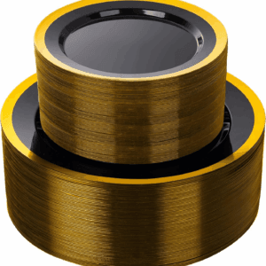 Black And Gold Fancy Plastic Plates (120 Pieces) — view 1