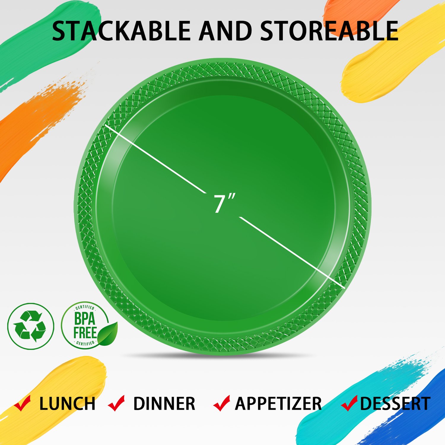 Green 9inch Disposable Dinner Plates for Party (150 Pieces) — view 2