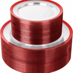 Clear And Red Fancy Plastic Plates (120 Pieces) — view 1