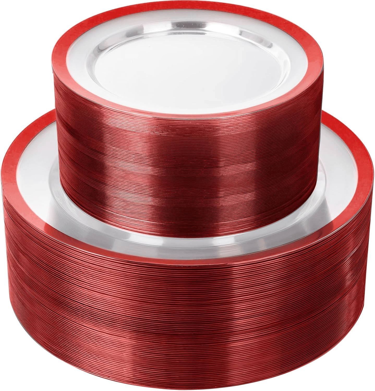 Clear And Red Fancy Plastic Plates (120 Pieces) — view 1