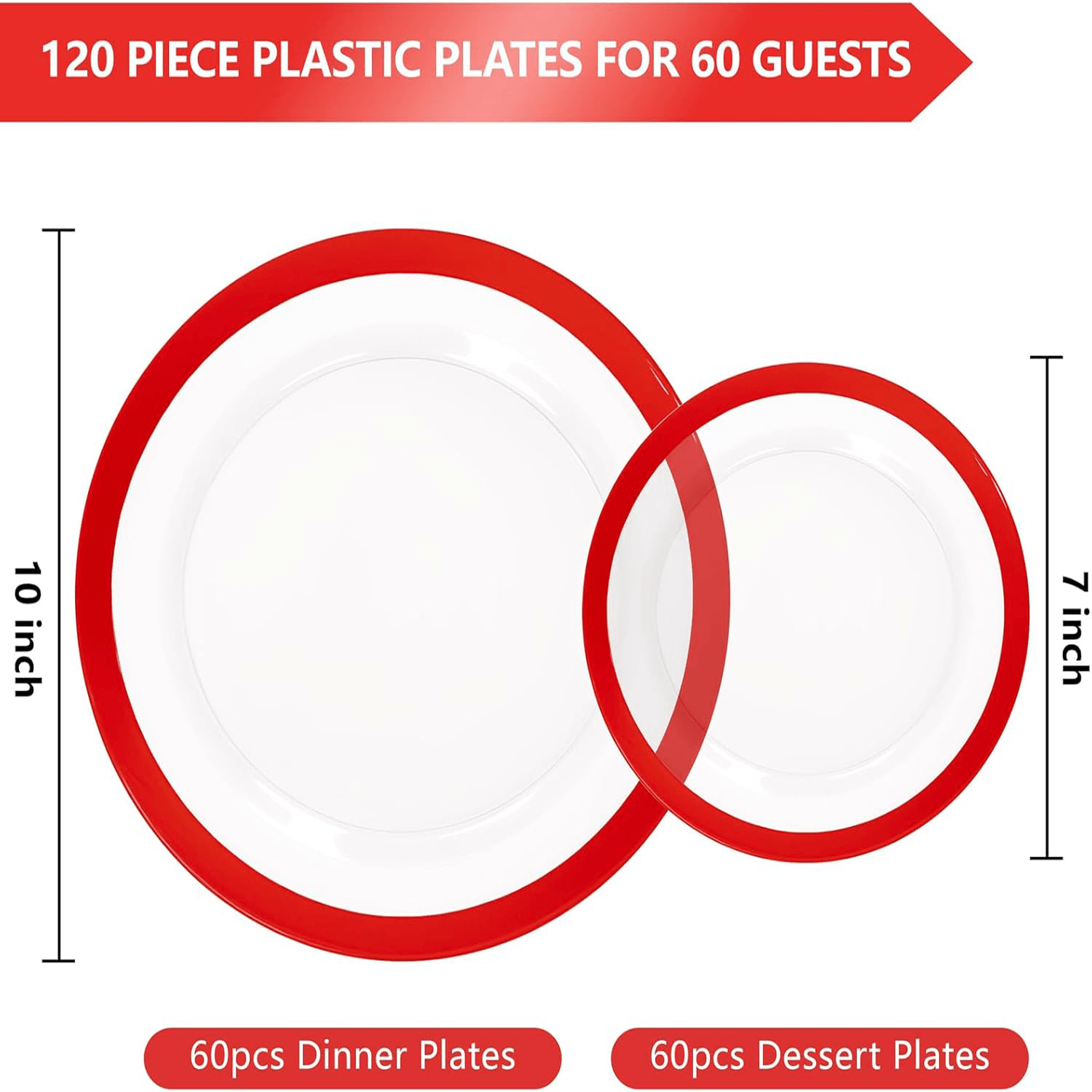 Clear And Red Fancy Plastic Plates (120 Pieces) — view 2