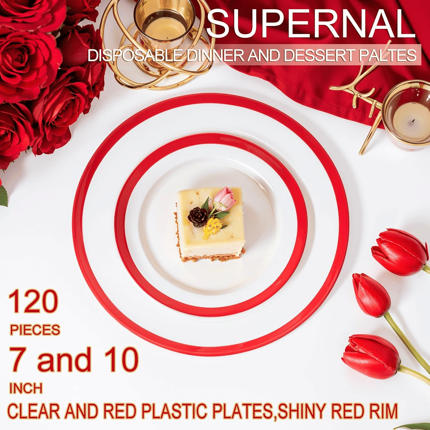 Clear And Red Fancy Plastic Plates (120 Pieces) — view 5