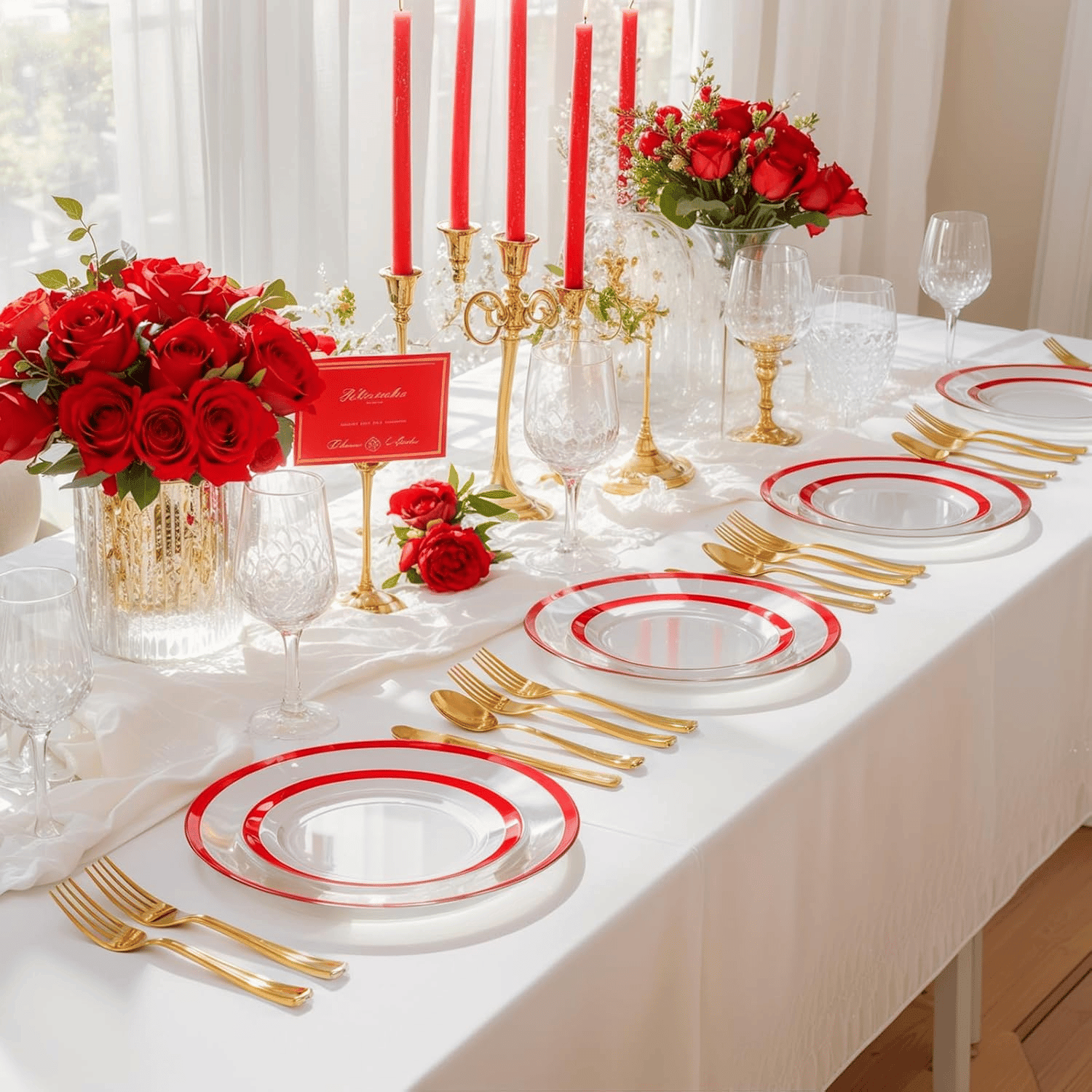 Clear And Red Fancy Plastic Plates (120 Pieces) — view 7