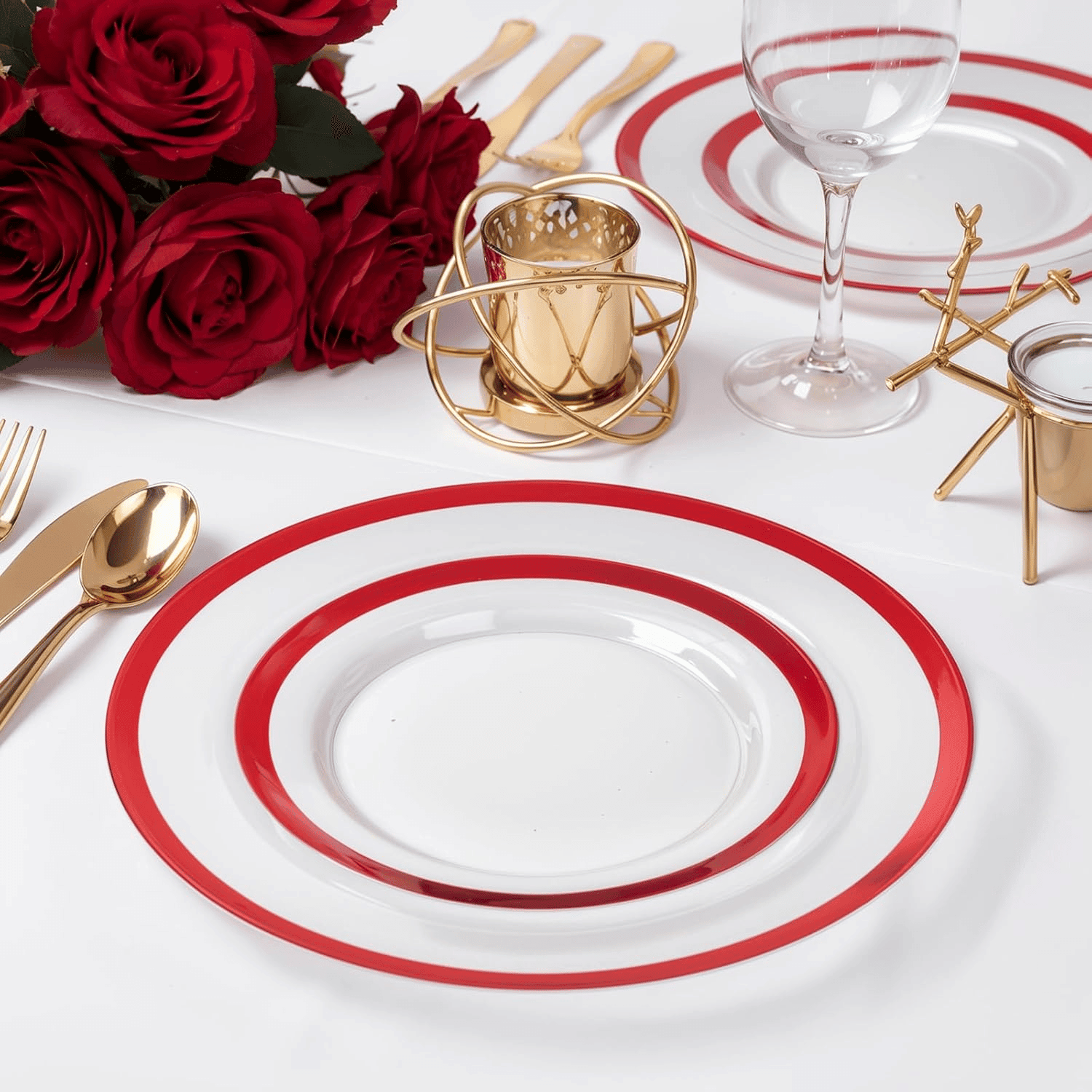 Clear And Red Fancy Plastic Plates (120 Pieces) — view 8