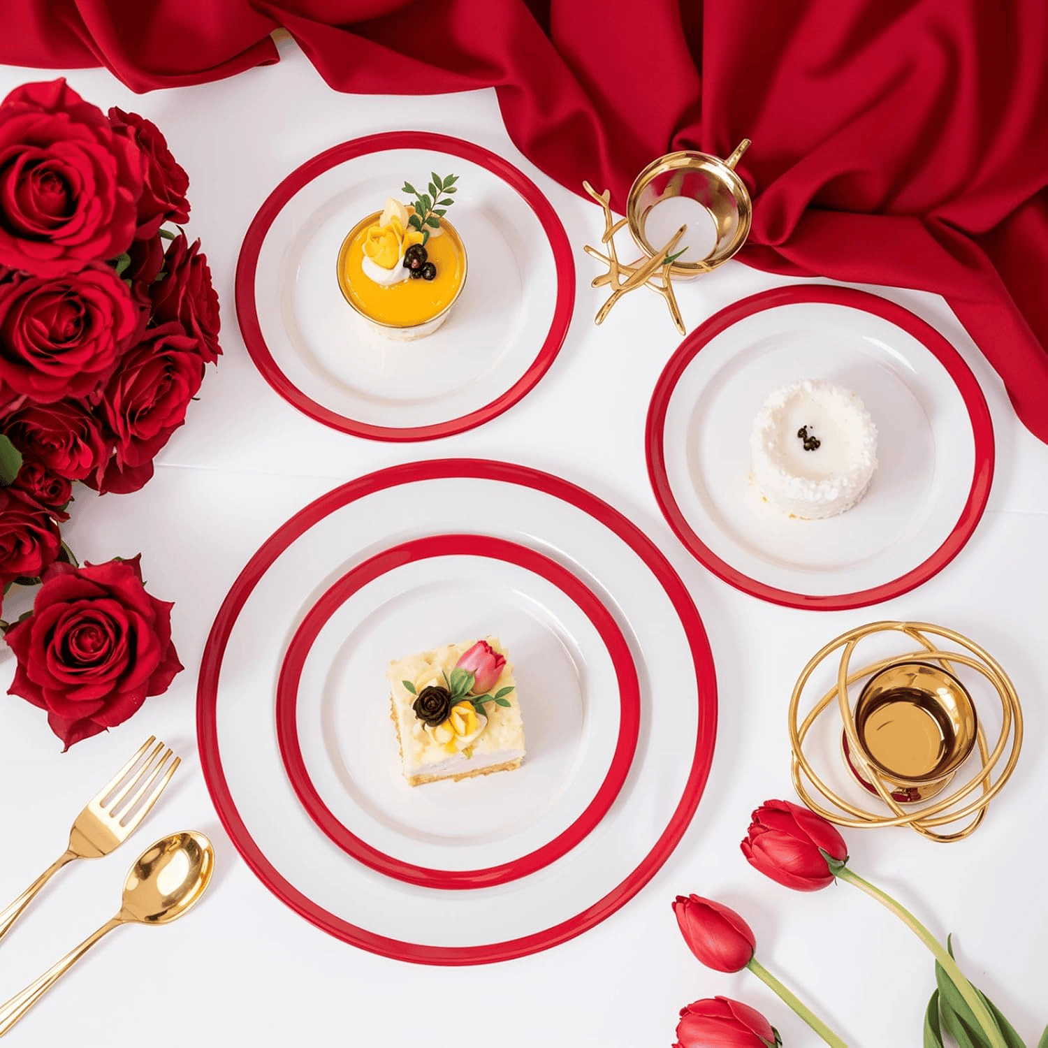 Clear And Red Fancy Plastic Plates (120 Pieces) — view 9