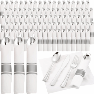 Silver Pre-Rolled Cutlery with Napkins — view 1