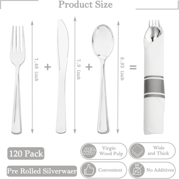 Silver Pre-Rolled Cutlery with Napkins — view 2