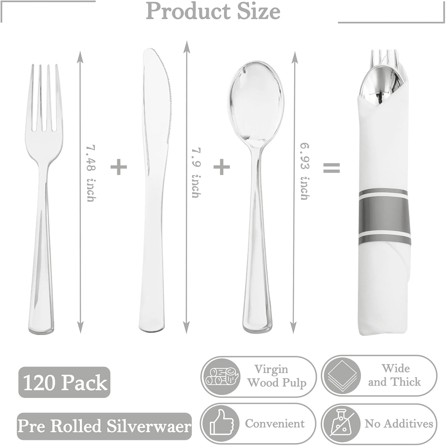 Silver Pre-Rolled Cutlery with Napkins — view 2