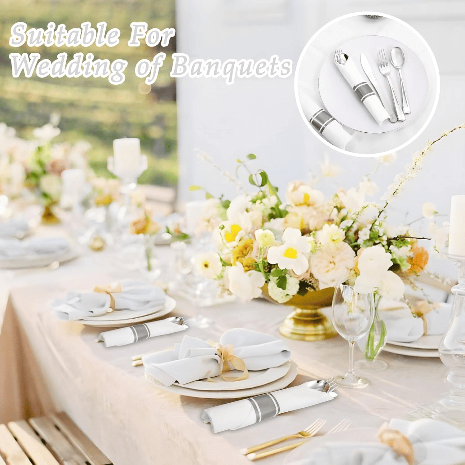 Silver Pre-Rolled Cutlery with Napkins — view 4