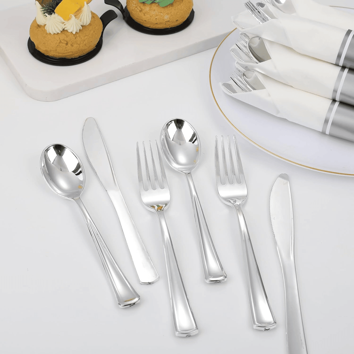 Silver Pre-Rolled Cutlery with Napkins — view 6