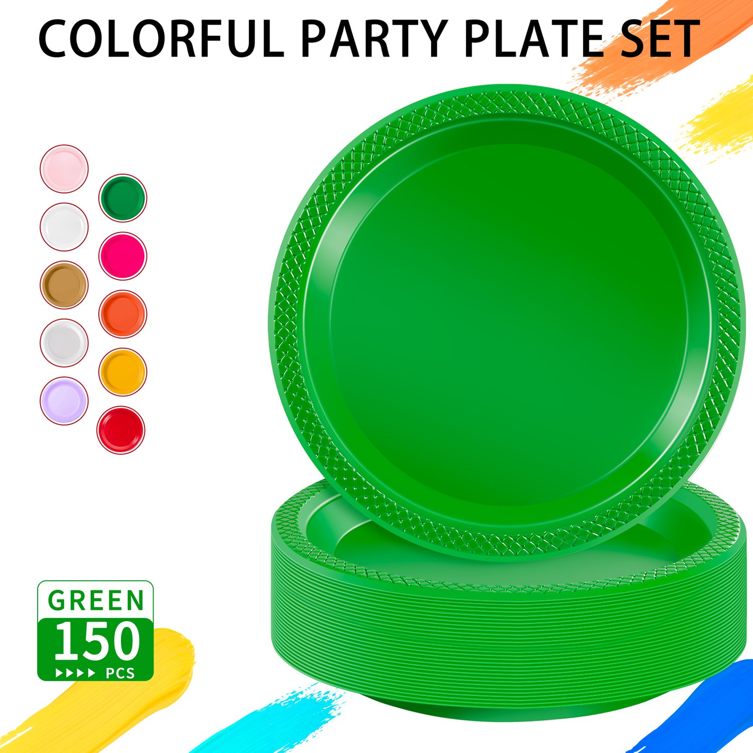 Green 9inch Disposable Dinner Plates for Party (150 Pieces) — view 4