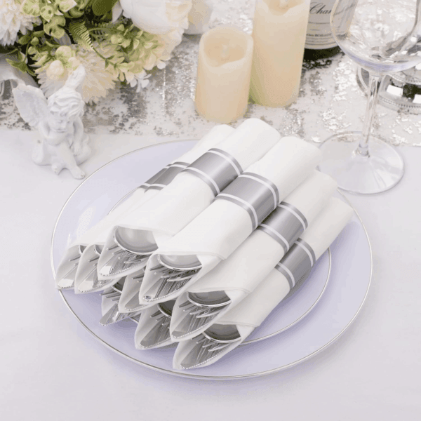 Silver Pre-Rolled Cutlery with Napkins — view 7