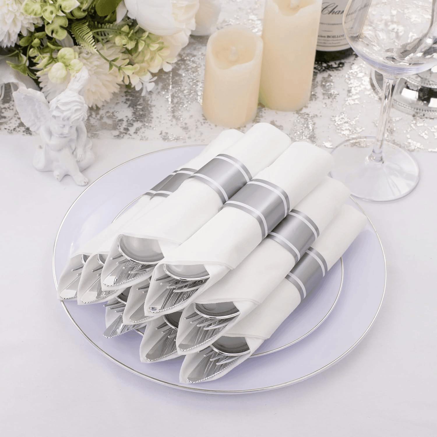 Silver Pre-Rolled Cutlery with Napkins — view 7