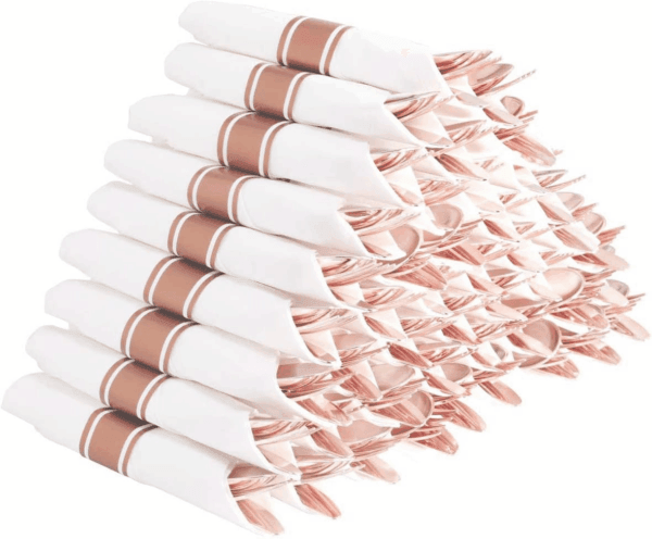 Rose Gold Pre-Rolled Cutlery with Napkins — view 1