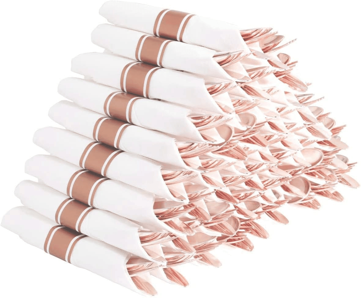 Rose Gold Pre-Rolled Cutlery with Napkins — view 1