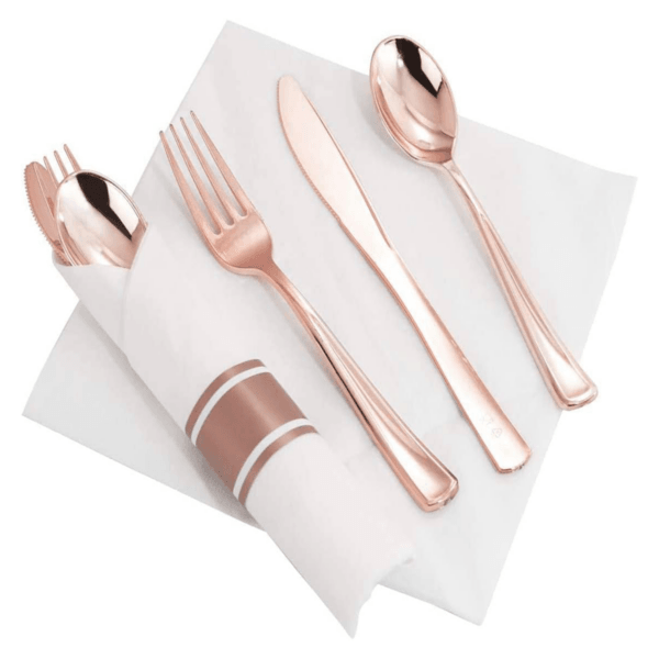 Rose Gold Pre-Rolled Cutlery with Napkins — view 2