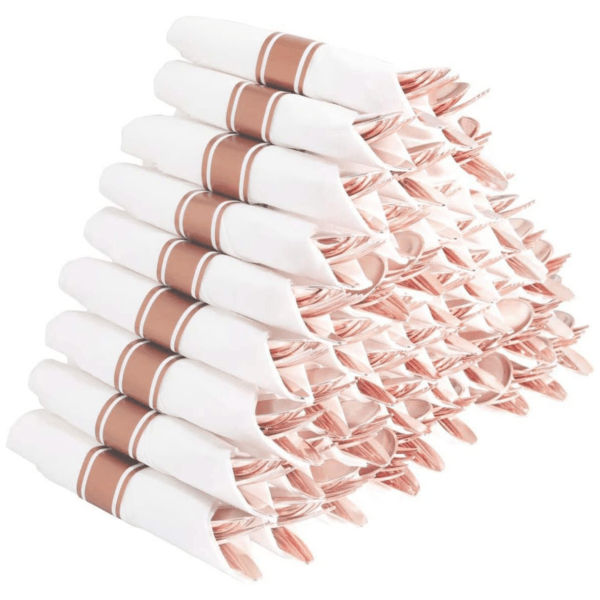 Rose Gold Pre-Rolled Cutlery with Napkins — view 4
