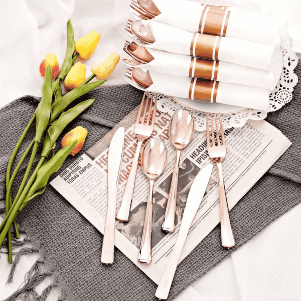 Rose Gold Pre-Rolled Cutlery with Napkins — view 8