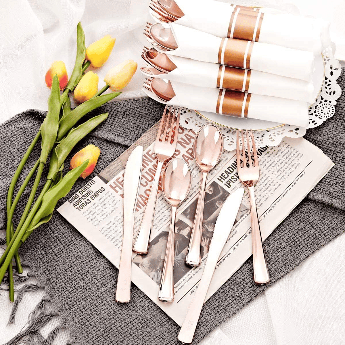 Rose Gold Pre-Rolled Cutlery with Napkins — view 8