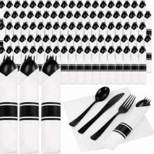 Black Pre-Rolled Cutlery with Napkins — view 1