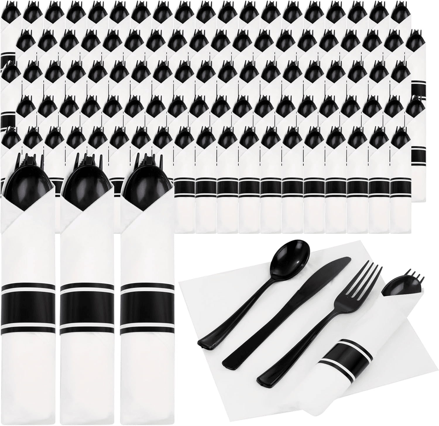 Black Pre-Rolled Cutlery with Napkins — view 1