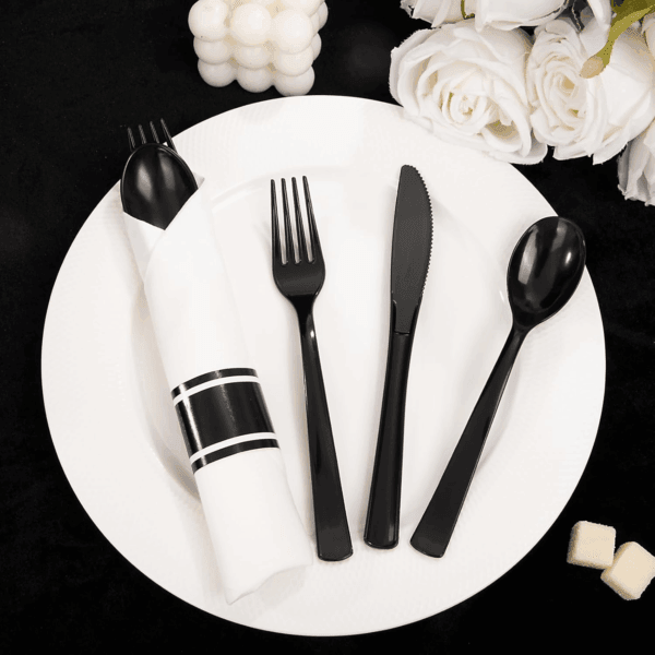 Black Pre-Rolled Cutlery with Napkins — view 6