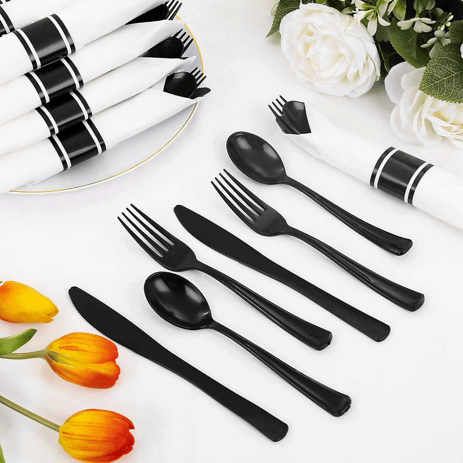 Black Pre-Rolled Cutlery with Napkins — view 7