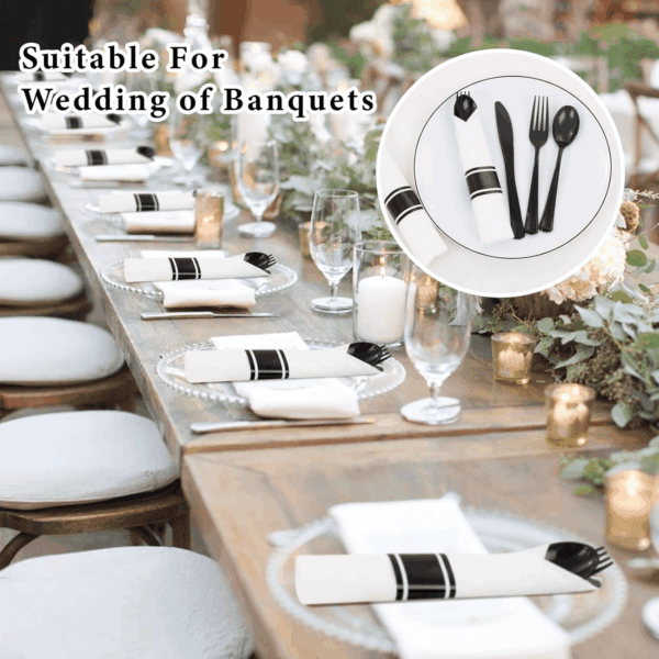 Black Pre-Rolled Cutlery with Napkins — view 8