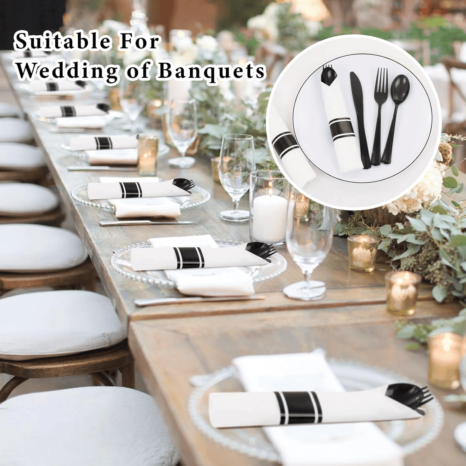 Black Pre-Rolled Cutlery with Napkins — view 8