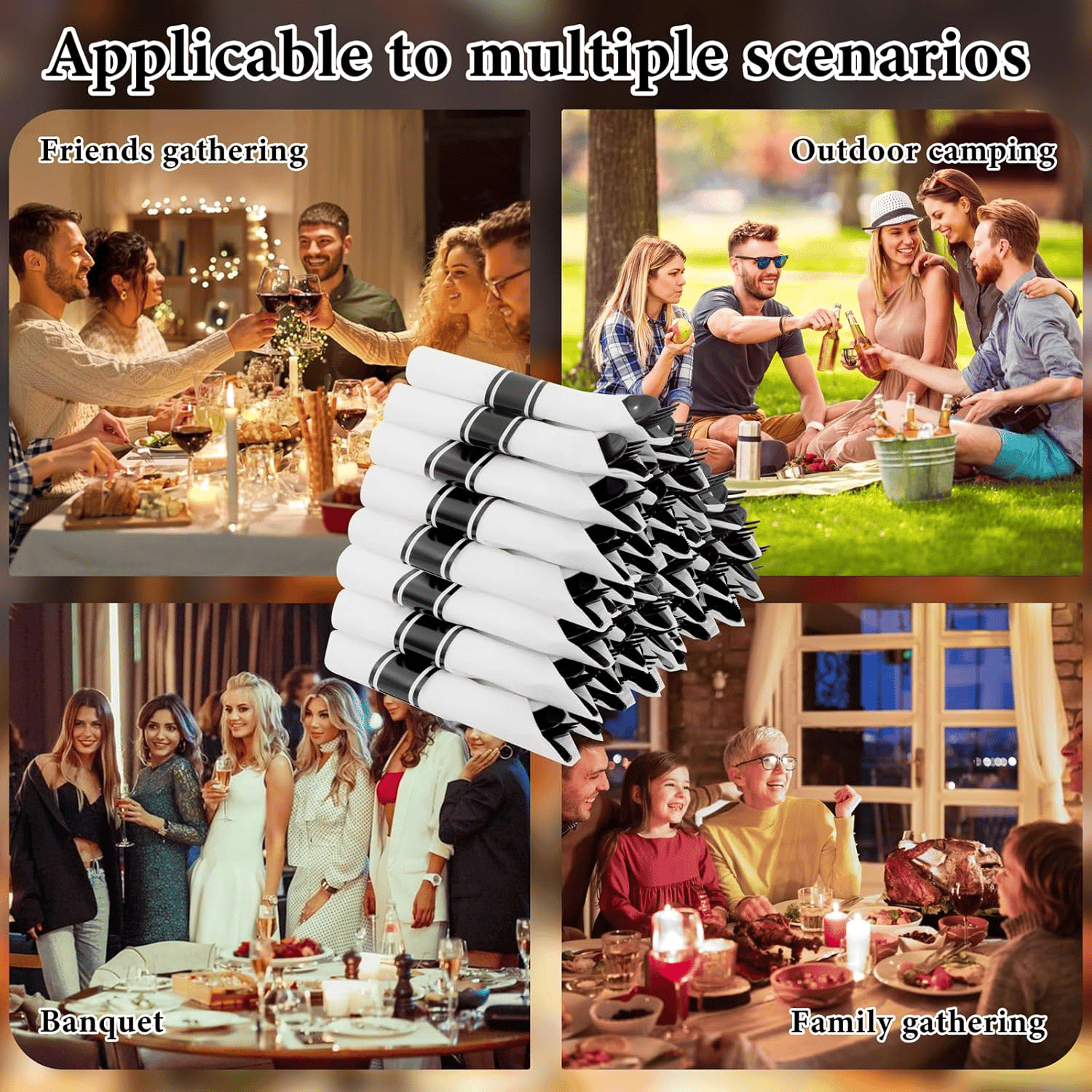 Black Pre-Rolled Cutlery with Napkins — view 9