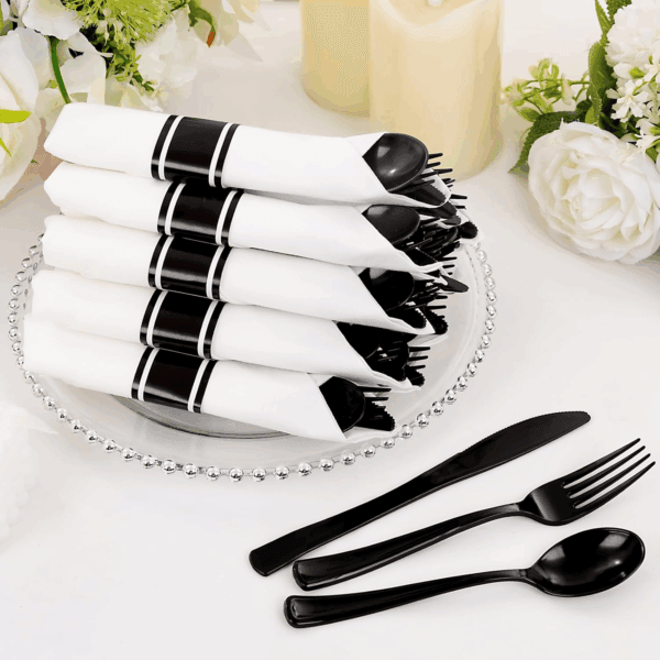 Black Pre-Rolled Cutlery with Napkins — view 10