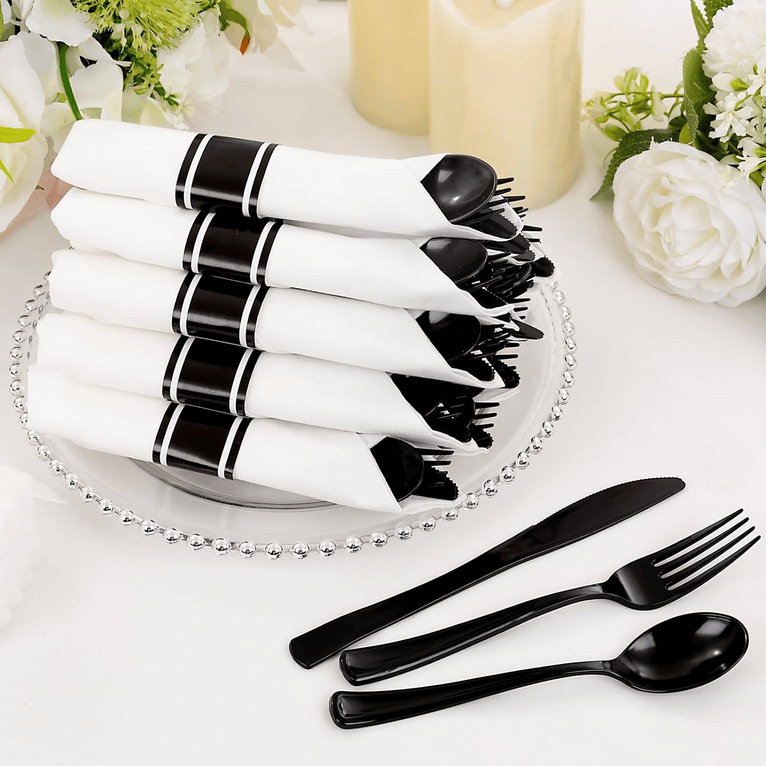 Black Pre-Rolled Cutlery with Napkins — view 10
